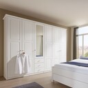 Kleiderschrank mit Kassettenfront mit Spiegelholztür Vita, 5-türig 264 x 224 x 62 cm, weiß